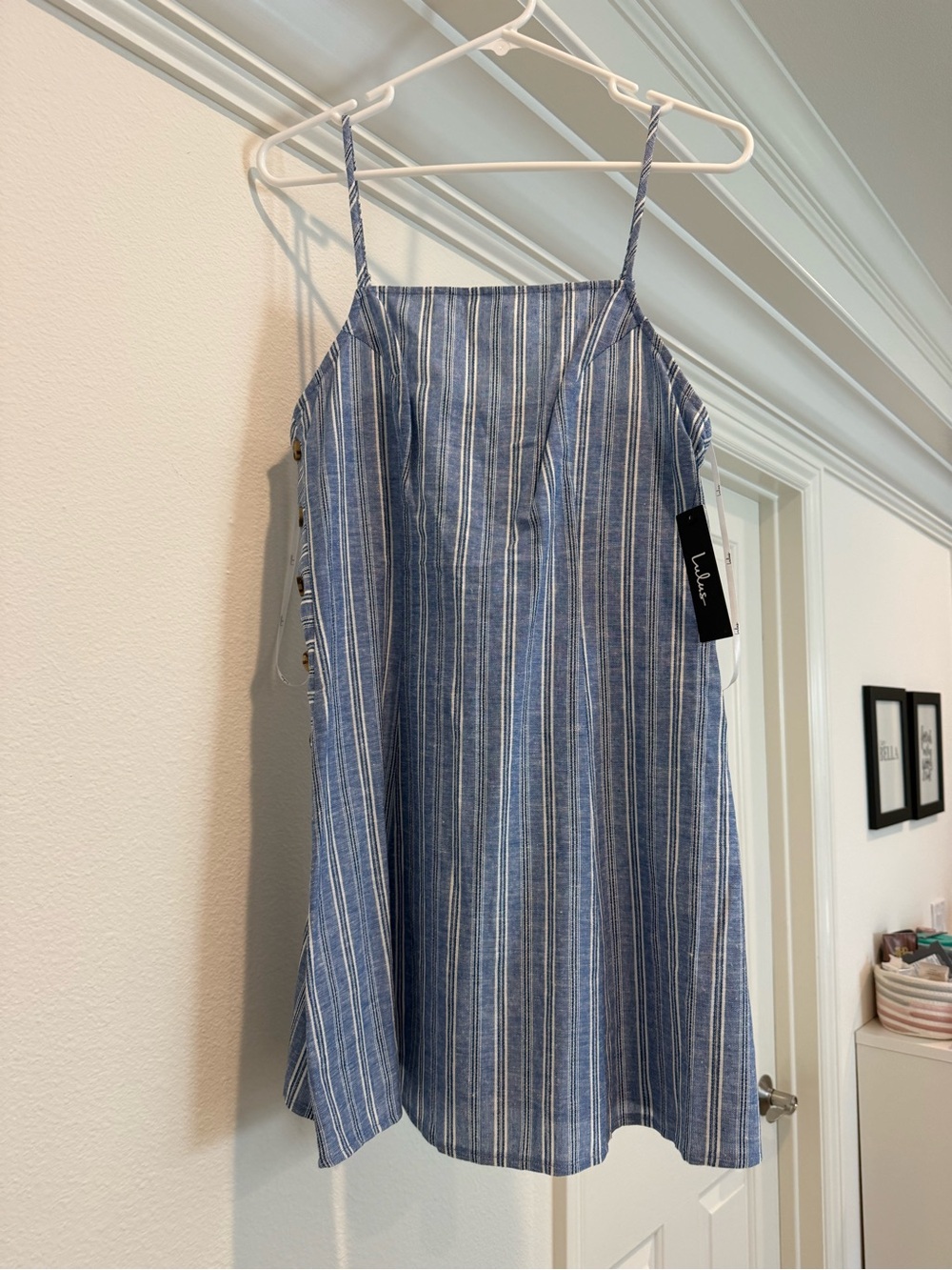 Lulu's Blue & White Striped Spaghetti Strap Mini Dress